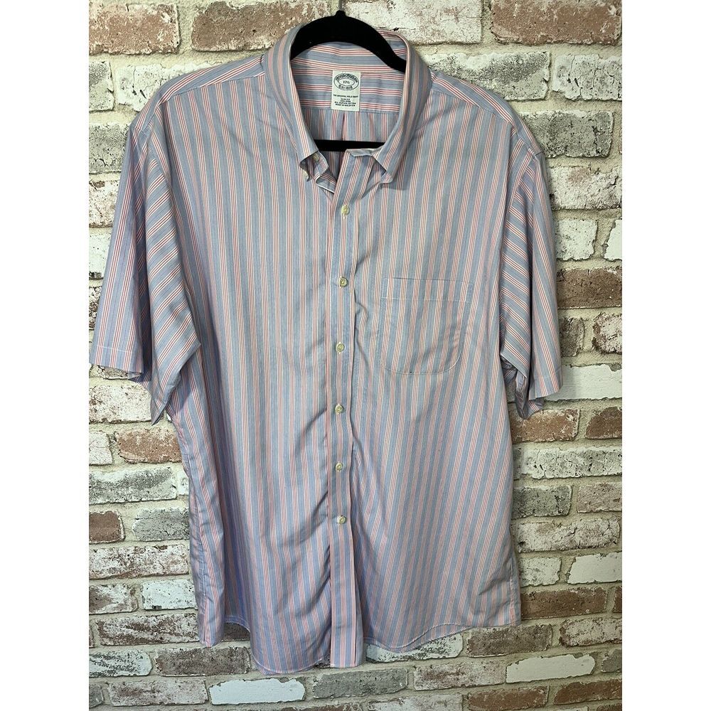 brooks brothers 17.5 Slim Fit Original Polo Short Sleeve Button Down Dress Shirt